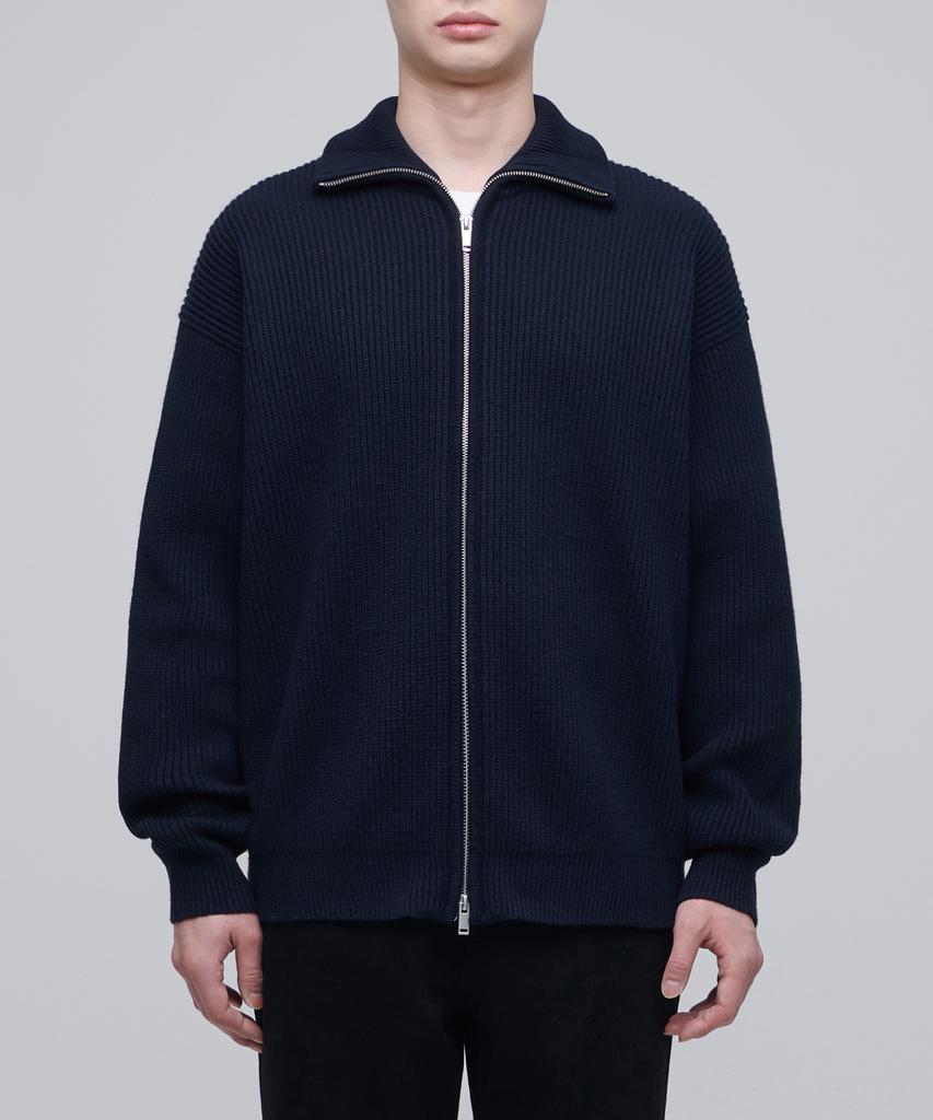 Musinsa Standard Relaxed Ribbed Knit Zip-Up [Navy]