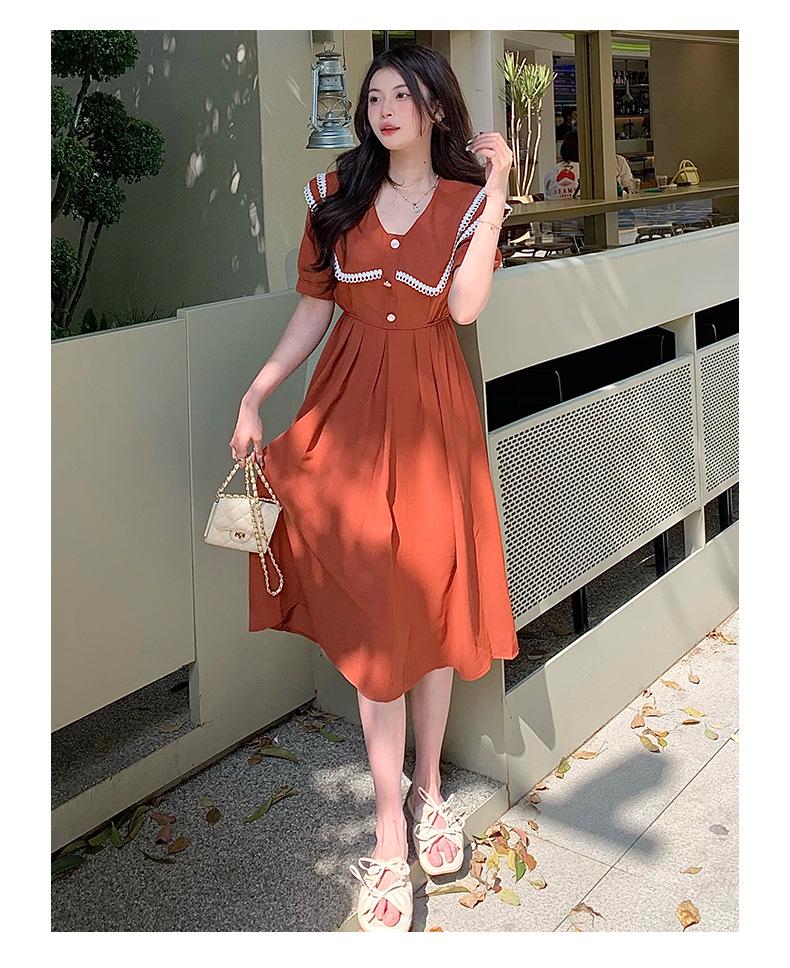 Dámské letní francouzské retro krajkové šaty s krátkým rukávem áčkového střihu s límečkem a pasem zeštíhlujícím postavu ve stylu Hepburn.