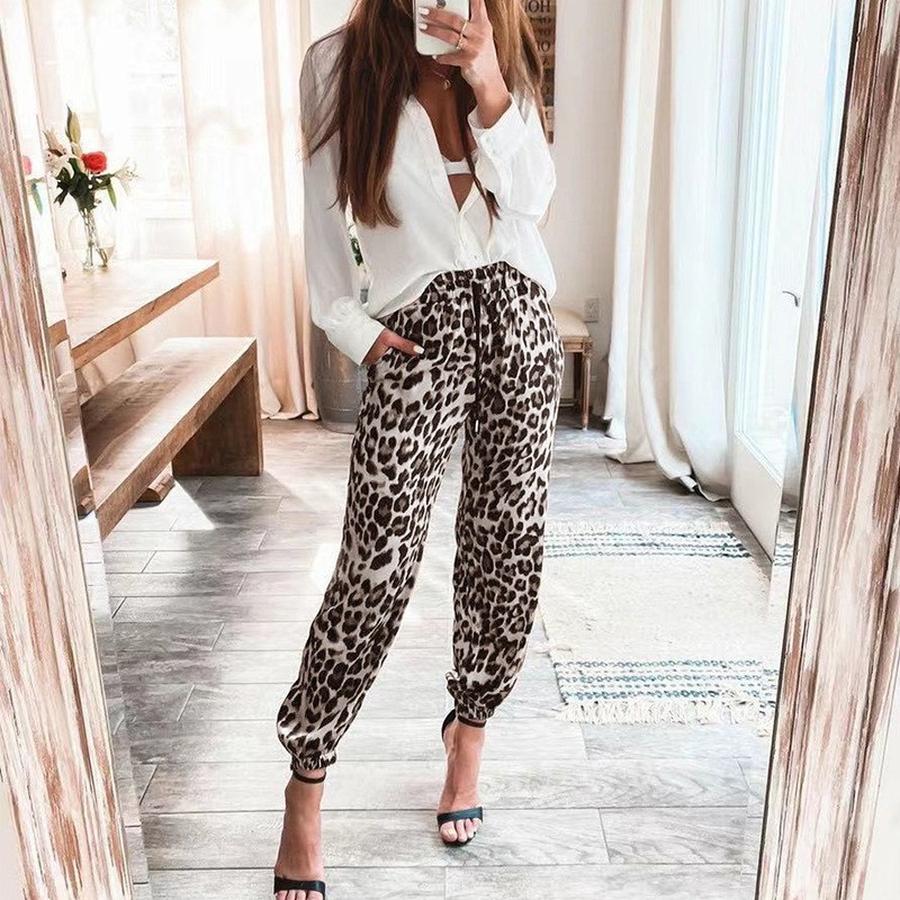 Women's Pants Autumn Winter New Leopard Print Elastic Waist Casual Wide Leg Pants for Women