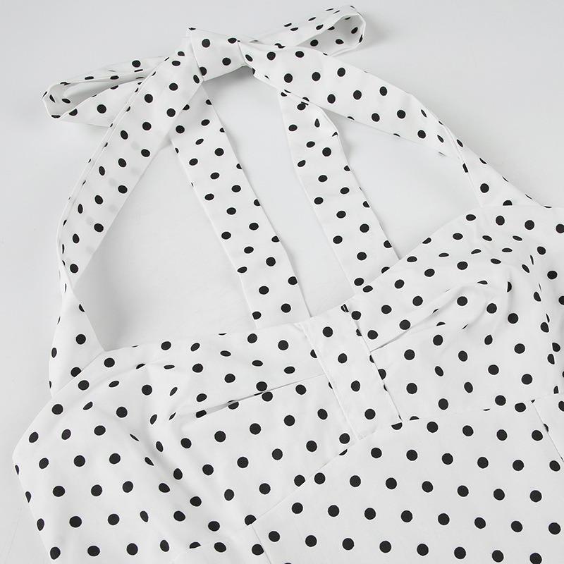Women Summer Sweetheart Neck Polka Dot Ruffle Hem Slim Fit Sleeveless Camisole Top