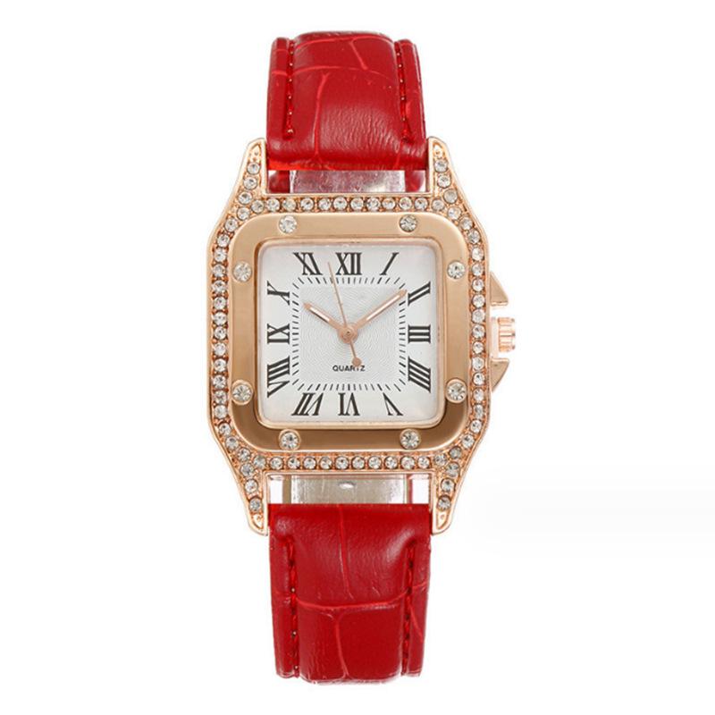 Elegant Roman Numeral Rhinestone Ladies Square Watch & Gift Set