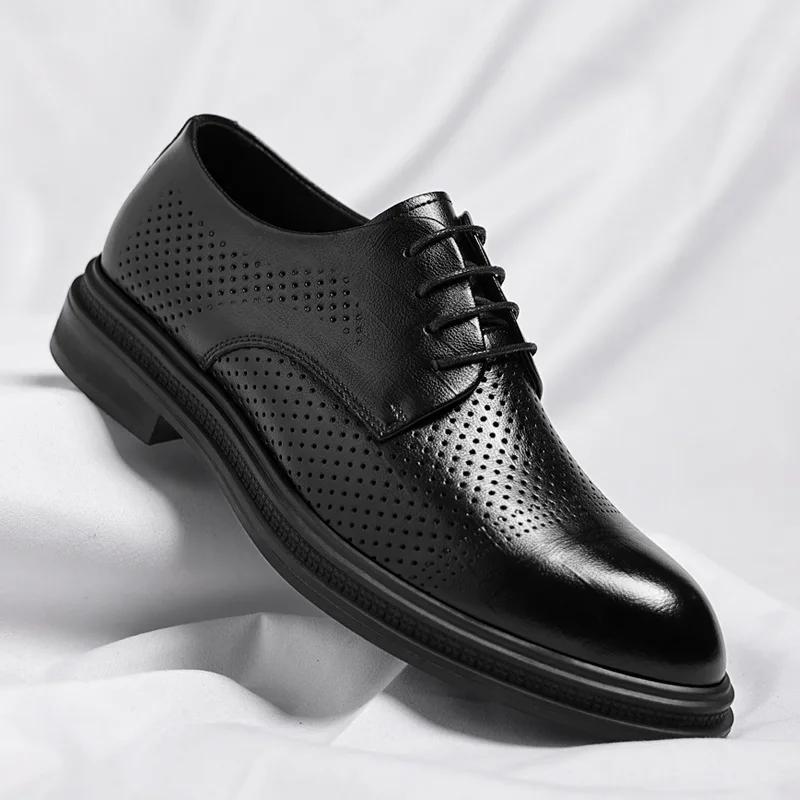 Fashion 3 4 8cm Heel Spring Autumn Men's Leather Dress Shoes Fashion Casual New Designer Hollow Height Casual Platform Shoes Man