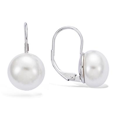 [H0460] - Silver Sleepers 'Perla' Ivory White (flat) Silver (rhodium-plated) - 12 Mm
