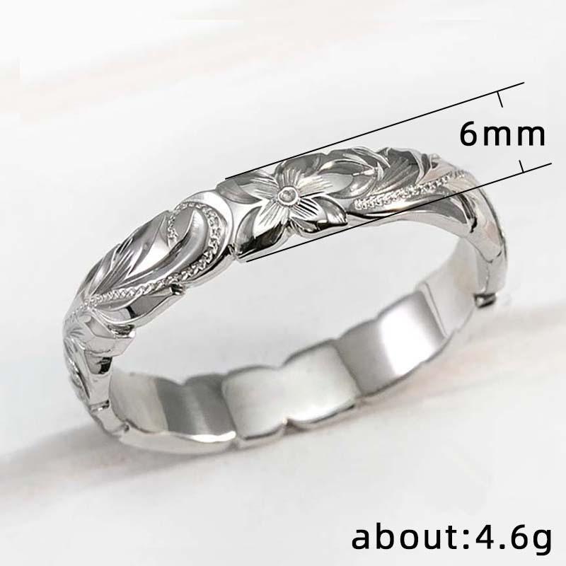Huitan Simple Stylish Carved Flower Design Women Ring Anniversary Gift Graceful Female Finger Ring Fashion Jewelry