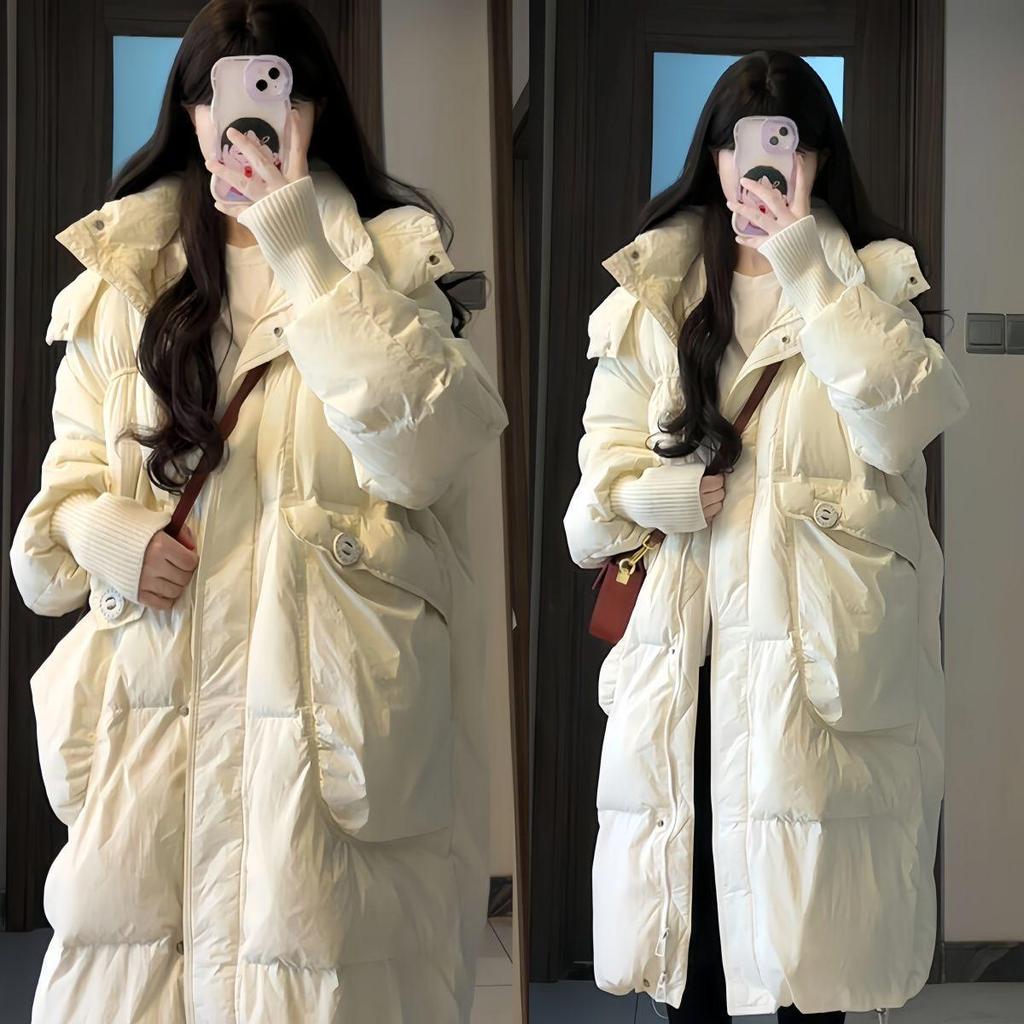 Women's 2025 Winter Hooded Mid-Length Korean Style Down Jacket: Loose, Thick, Warm & Slimming