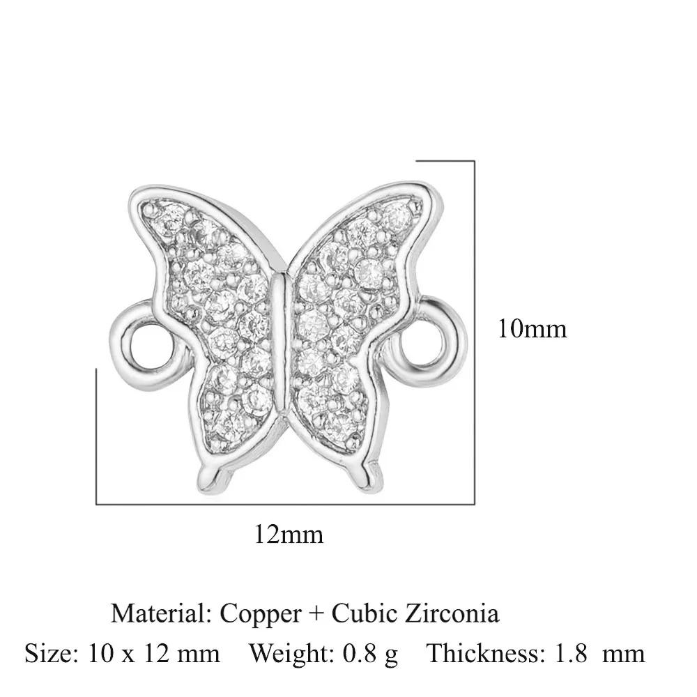 Crown Heart Bowknot Brass CZ Connector Charm Butterflry Corss Angel Bee Evil Eye Star Bracelet Making DIY Jewelry