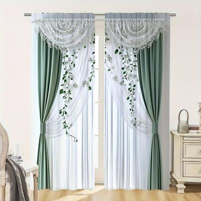 2 Pieces of False Background of Flowers Printed Curtains, Pole Bag Curtains 42*84, Home Decoration, Room Decoration