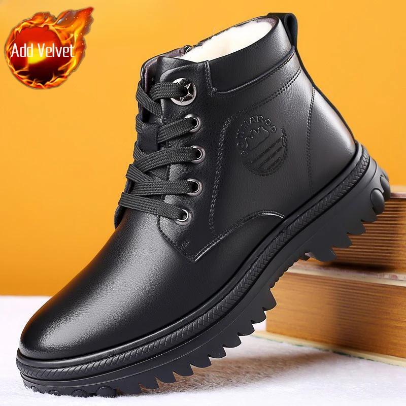 

Теплые, устойчивые к холоду мужские зимние ботинки на шнуровке с высоким верхом, мужская зимняя обувь для походов на открытом воздухе, повседневная распродажа, противоскользящие, качественные, удобные, меховые 44