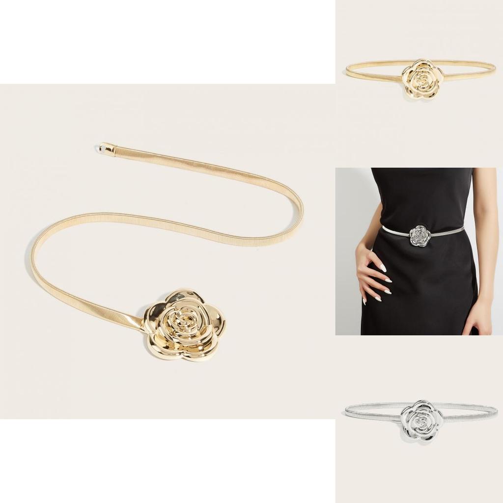 Cinturón Metálico de Resorte para Mujer con Cadena de Doble Anillo para Estilizar Vestidos y Camisas