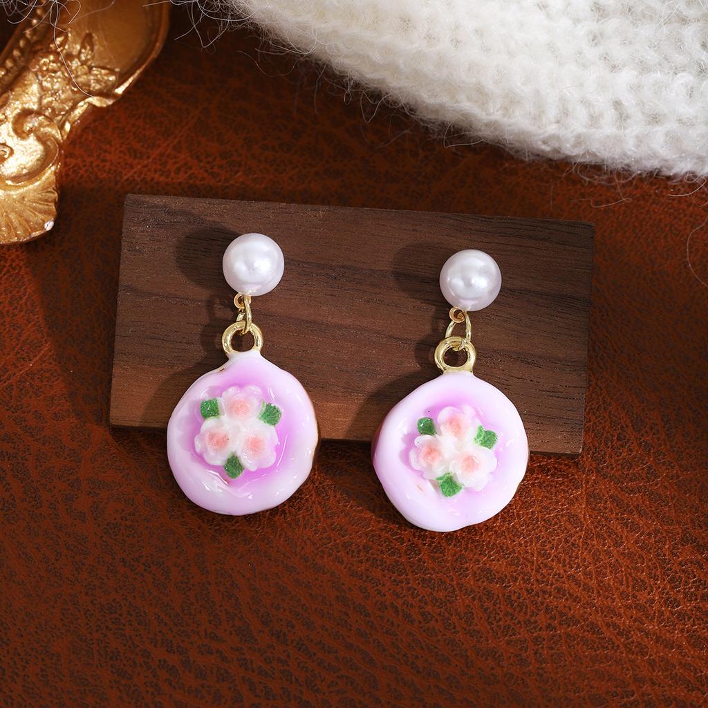 French Color Oil Drop Flower Pearl Stud Earrings Mori Fresh And Sweet Earrings Light Luxury Design Earrings Women