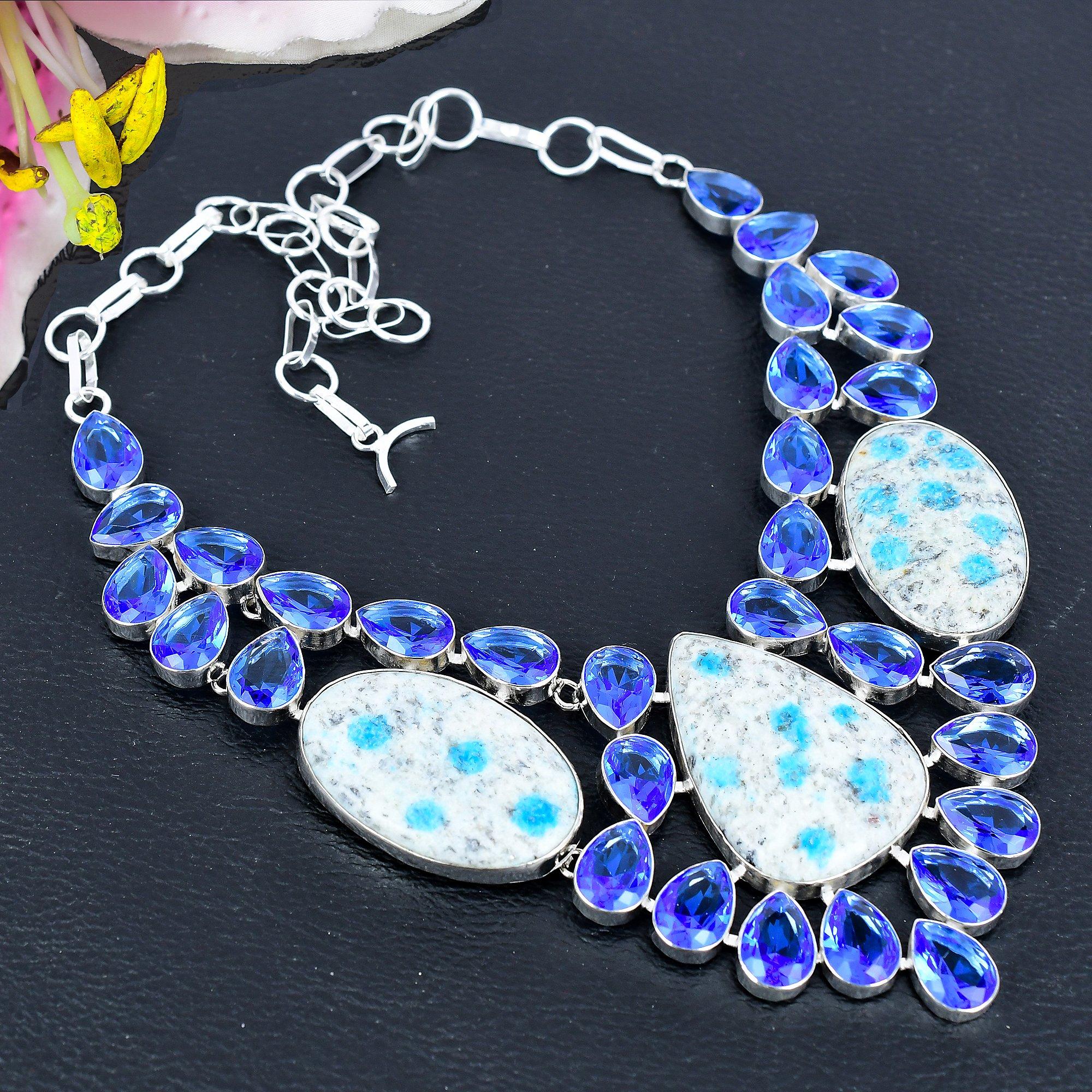 

K2 Blue Azurite, Blue Topaz 925 Sterling Silver Jewelry Necklace 18 KG-1852
