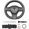 Hand Sewn Steering Wheel Cover,Fit For Tesla Model 3 2017-/Model Y -,Non-Slip Breathable Microfiber Leather Steering Wheel Cover On Wrap Car Interior