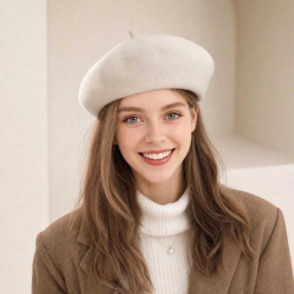 Solid Color Winter Wool Berets Hat Retro French Artist Hat Fashion Felt Berets Lady