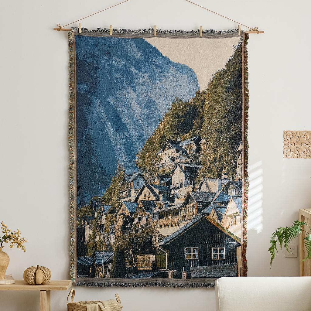 Retro Star and Moon Cloud Scene Hanging Cloth Art Style Fabric Hanging Painting Homestay Wall Decoration Background Cloth Cotton Yarn Fringed Tapestry