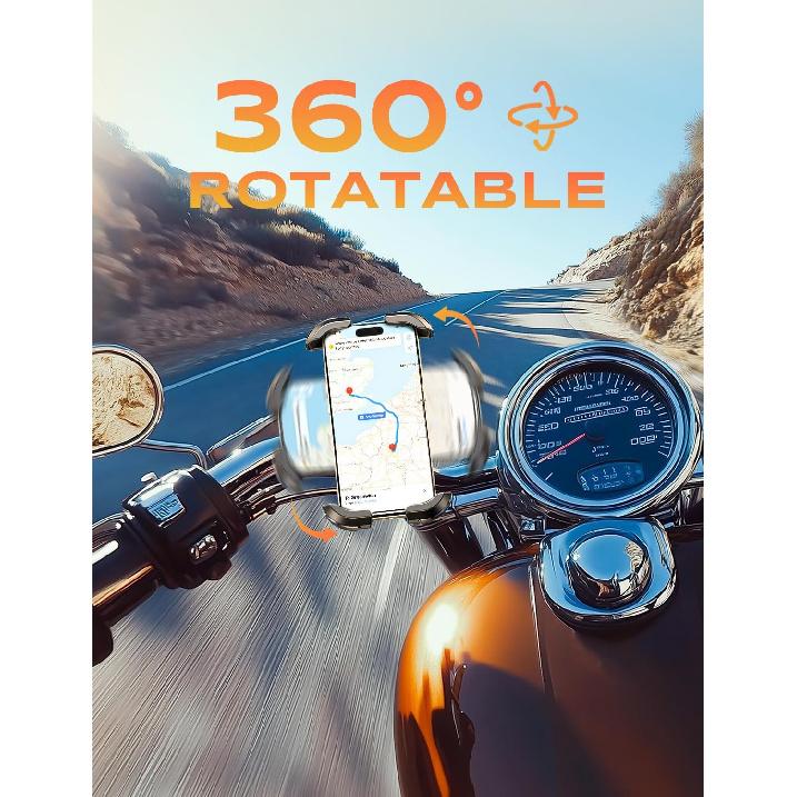 Bike Phone Holder [Upgraded Reinforced Clamp], [1S Lock] Motorcycle Phone Mount, [360° Rotatable] Bike Phone Mount Compatible With IPhone 17 Pro