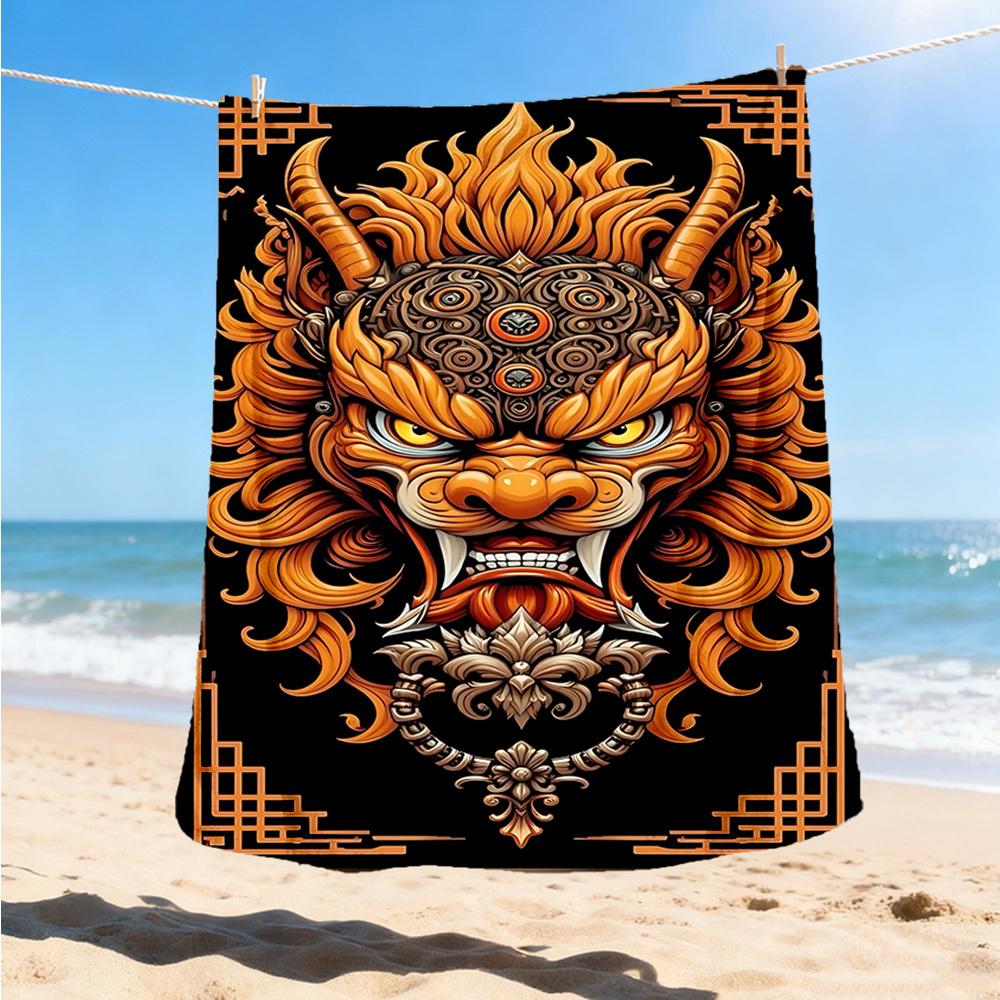 

1pc Dragon Mask Design Outdoor Flannel Blanket Soft All Season Polyester Throw , Perfect for Picnics & Travel , Picnic Accessory 80x120cm