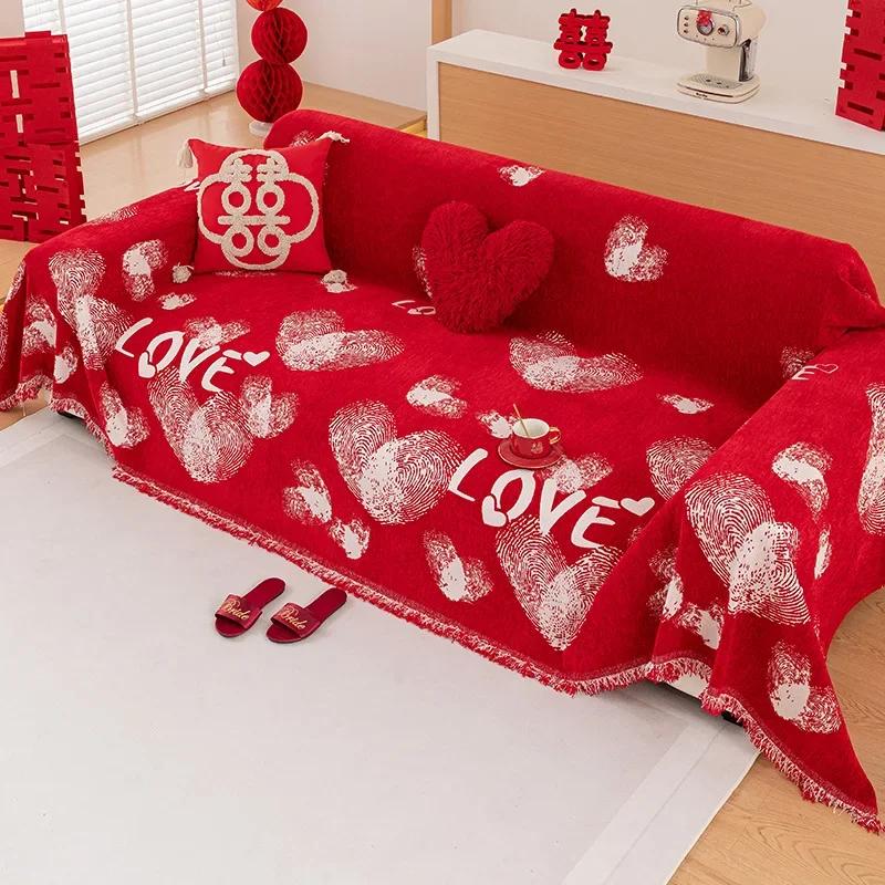 Christmas Style Couch Covers for Sofas Living Room New Year Decoration Chenille Red Throw Blanket Winter Universal Slipcovers
