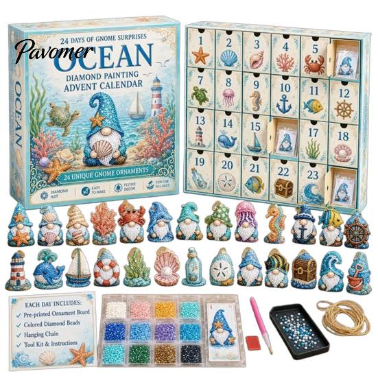Bomboniere per Feste di Natale Calendario dell'Avvento Gnomo da 24 Giorni, Ornamenti Diamond Painting Finti Kit Regalo Fai da Te per la Famiglia, Ghirlanda da Appendere all'Albero Fatta a Mano Decorazioni per la Casa