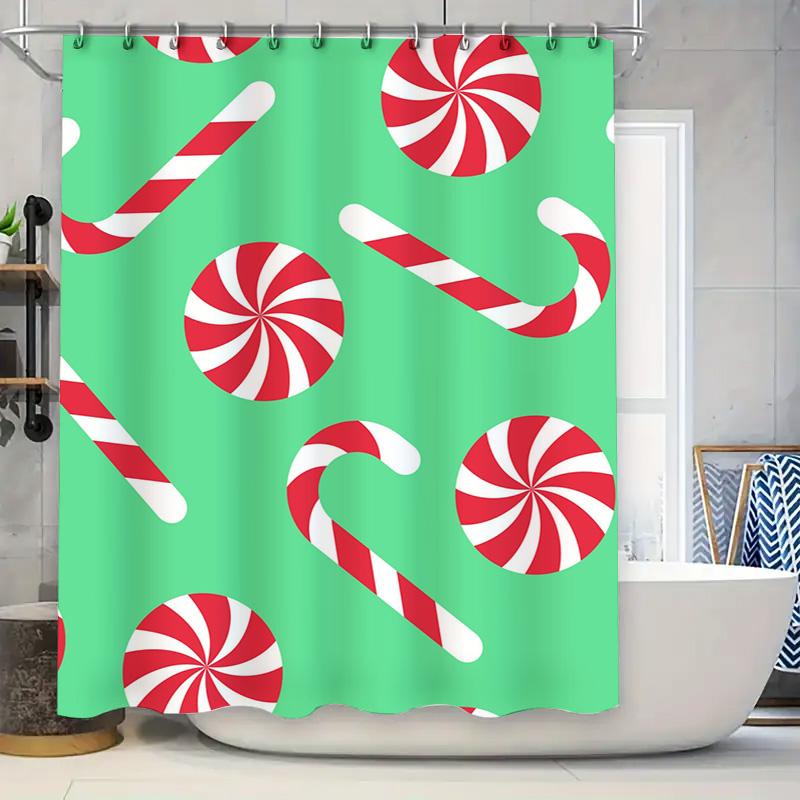 Tu Candy Cane Christmas Shower Curtain Festive Holiday Patterned Bathroom Decor Holiday Vibes Festive Design Modern Style Waterp