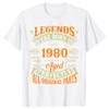Vintage Legenden Geboren 1980 44 Jahre alt T-Shirt Herren Baumwoll-T-Shirt Geburtstag Retro Jubiläums-Tees Top Streetwear T-Shirts