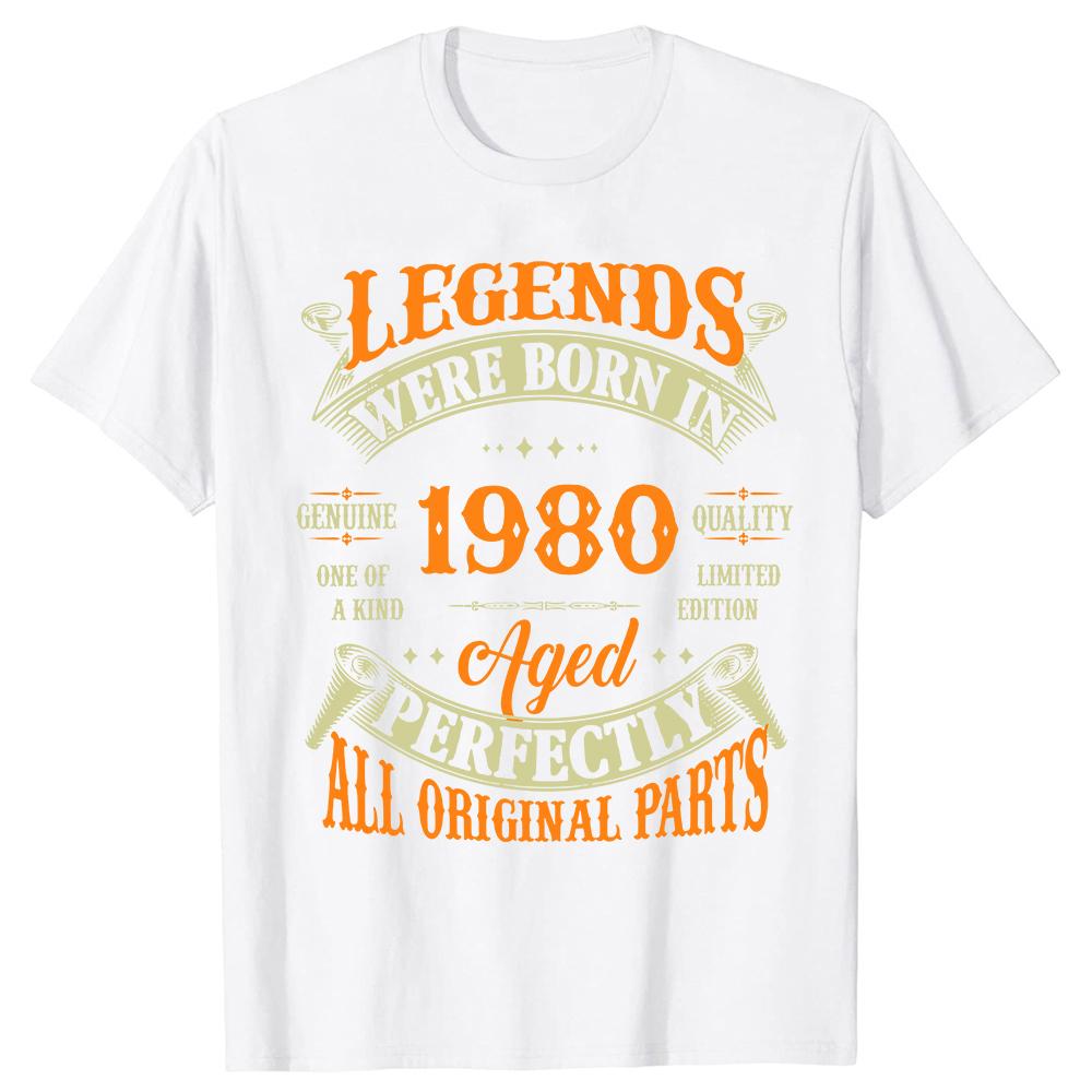Vintage Legenden Geboren 1980 44 Jahre alt T-Shirt Herren Baumwoll-T-Shirt Geburtstag Retro Jubiläums-Tees Top Streetwear T-Shirts