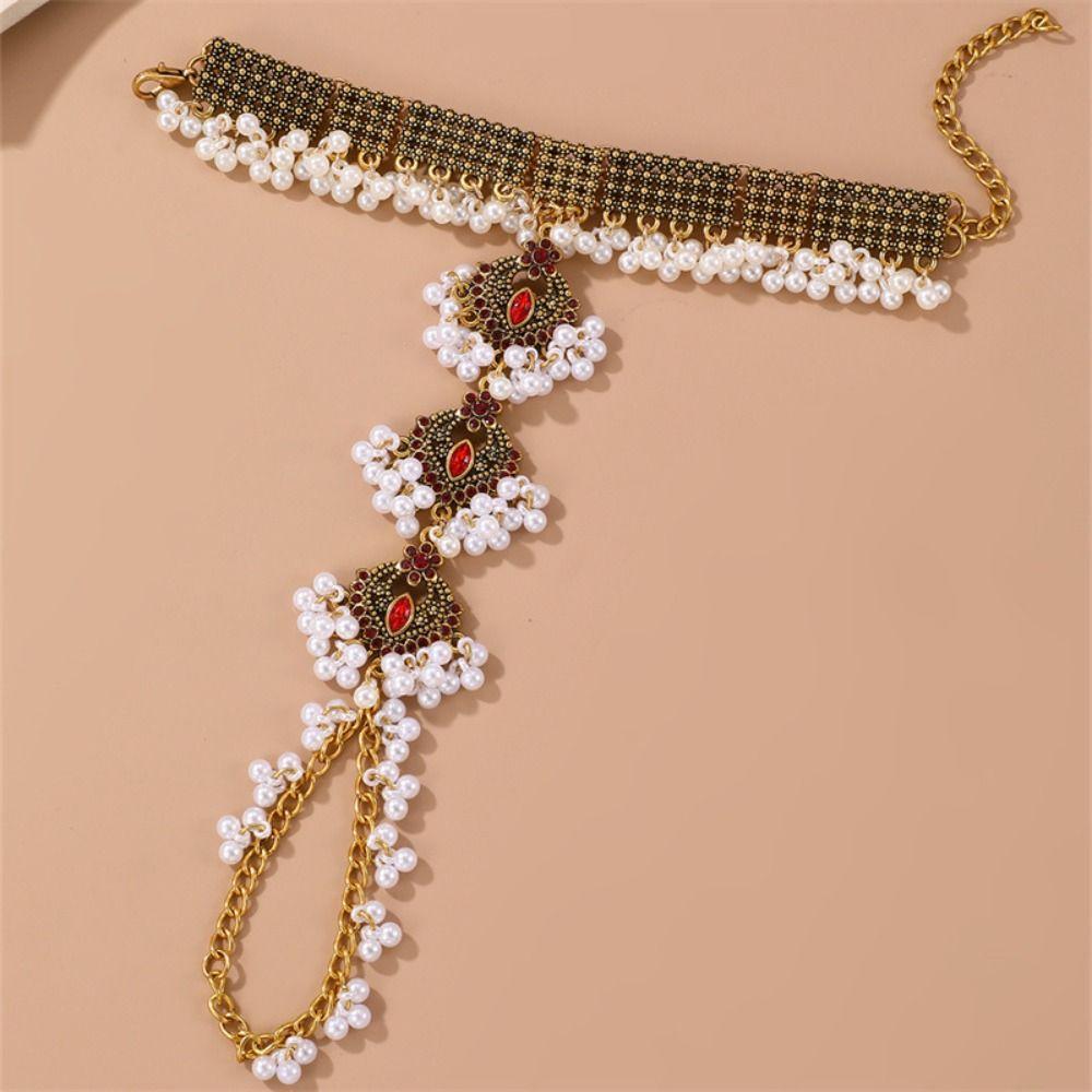 Retro Crystal Hand Chain Ring Irregular Tassels Bangle Exquisite Ethnic Style Bracelet  Couple