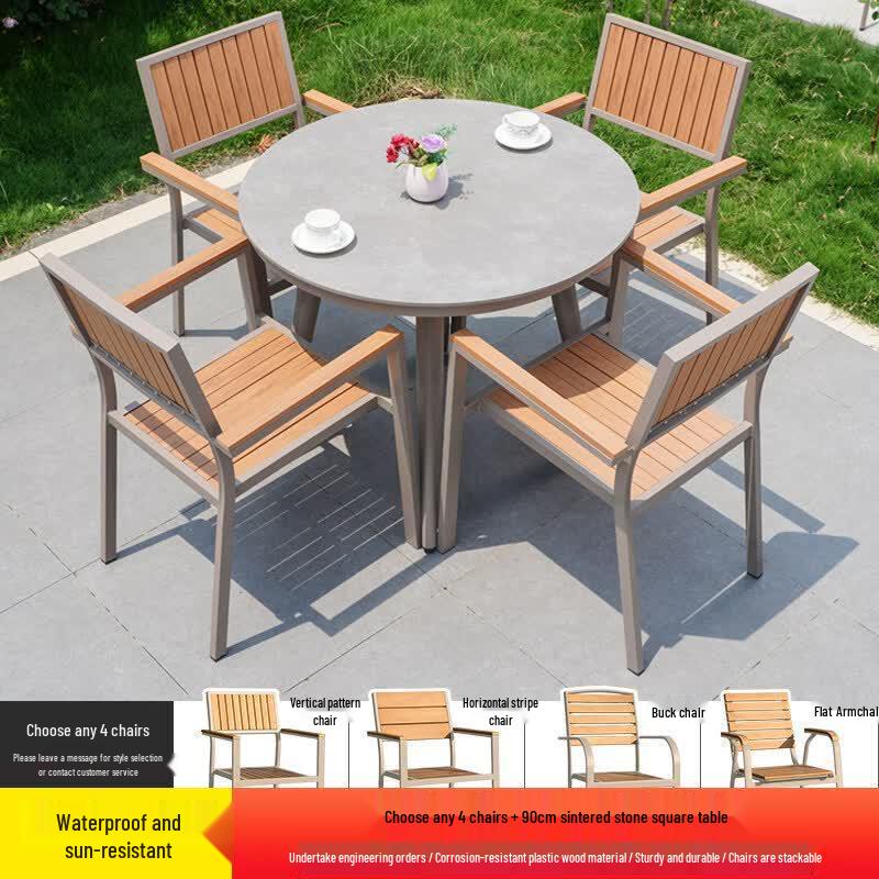 JINGGENG Outdoor Plastic Wood Table and Chair Set