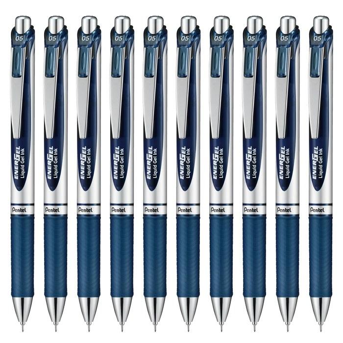Pentel EnerGel Ballpoint Pen 0.5mm Silver Body BLN75Z-CA Blue Black 10-pack
