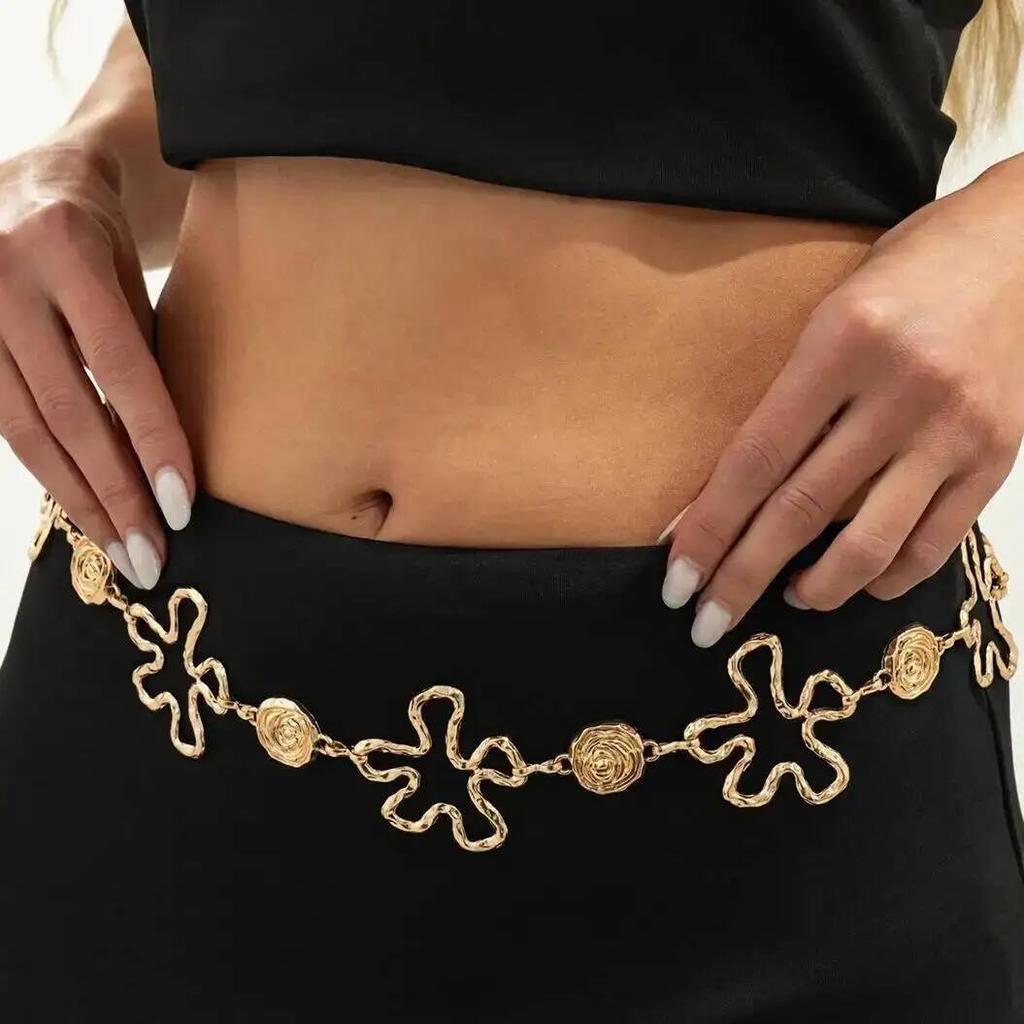 SHIXIN Sexy Metal Flower Circle Carved Chain Waist Belly Chains Women New Summer Bikini Adjustable Belts Party Body Jewelry Gift