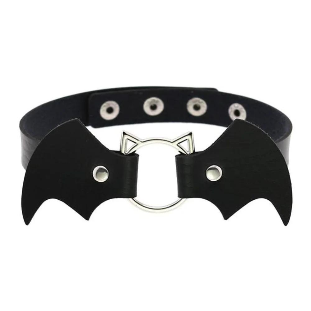 Vintage Punk Gothic Harajuku Cosplay Black White PU Leather Bat Choker Necklace for Women Men Statement Necklaces Jewelry