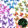 12 Set Modern Style 3D Glow-in-the-Dark Butterfly Wall Stickers Reusable High Gloss Plastic Animal Theme for Irr