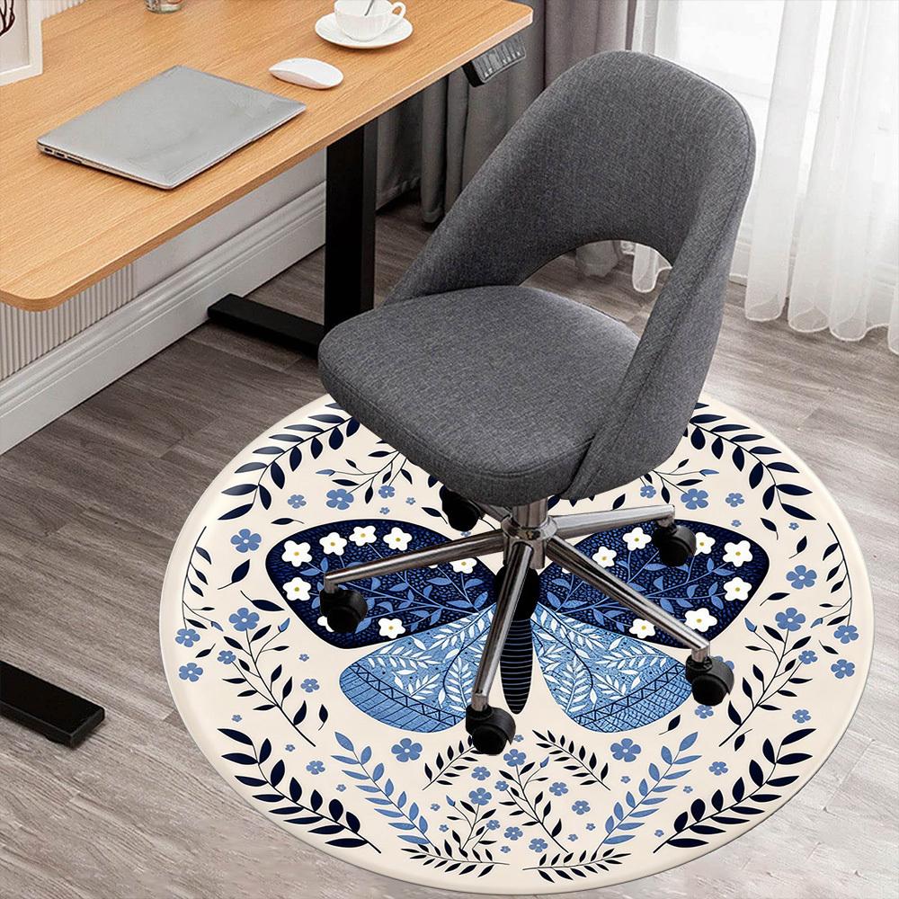 1pc Butterfly Floral Round Chair Mat Office Area Rug - Non-Slip, Floor Mat for Office, Bedroom, Ideal Home Decor Gift P0105085