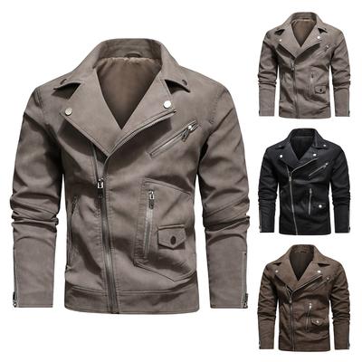 Men's Trendy Motorcycle Multi Zipper Leather Jacket Leather Jacket With Large Lapel Suit Jacket