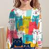 Cartoon Cat Print Kids Girl Clothes Long Sleeve Children Spring Summer Clothes Casual Kawaii Child Girl T-Shirt O-Neck Cute Tops