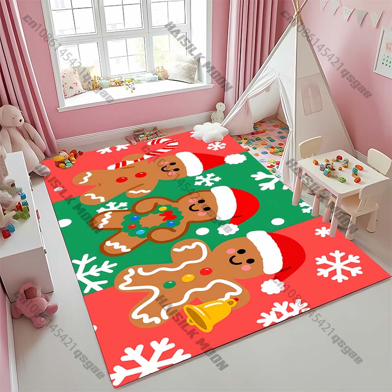 New Christmas Element Carpet Gingerbread Man Print Rug for Living Room Bedroom Bedside Kid's Room Christmas Decorative Mat