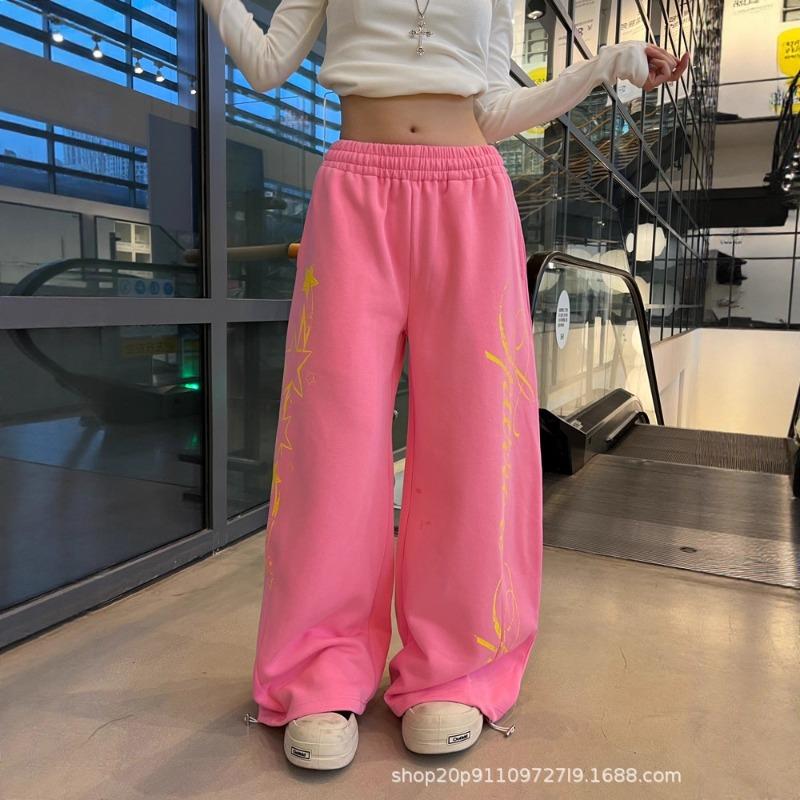 Lazy wind star printing autumn new elastic waist wide leg casual pants men's loose drape casual sweatpants
