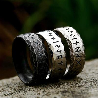 Vintage Silber Wikinger Runen Ringe für Männer Frauen Nordisches Odin Amulett Edelstahl Modeschmuck Einfacher Nordischer Stil