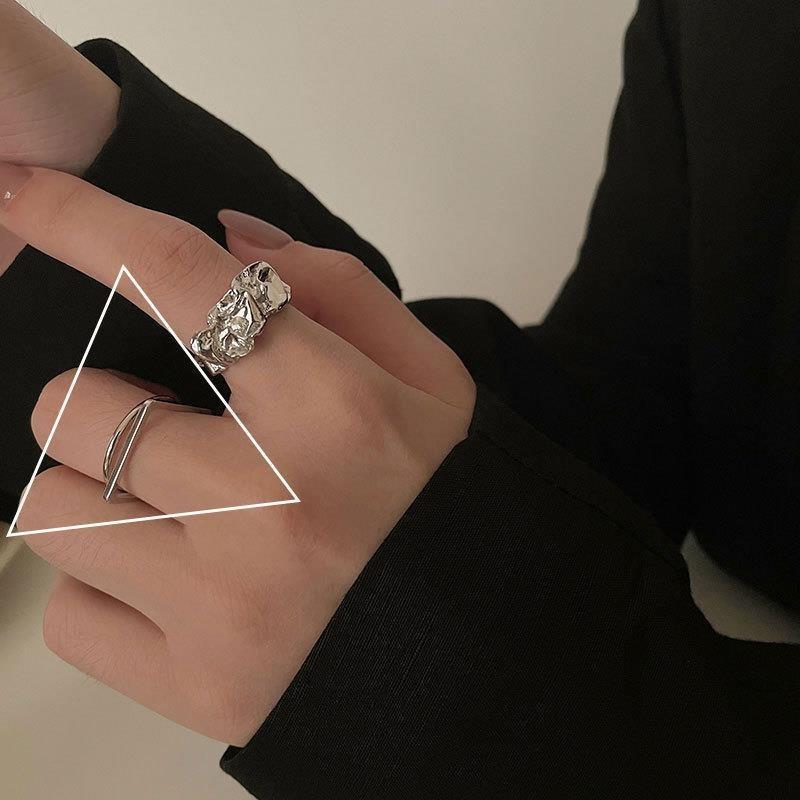 

925 Gorgeous Sterling Silver Womens Ring Highclass Retro Koreaninspired Adjustable Size With Distinctive Patterns Geometric J1872