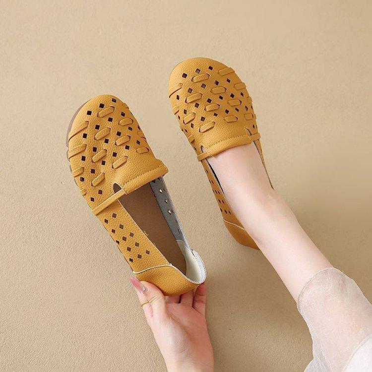2025 Summer New Breathable Hollow Single Shoes Super Soft Doudou Shoes Soft Sole Soft Surface One Pedal Flat Bottom Shallow Mouth Single Shoes
