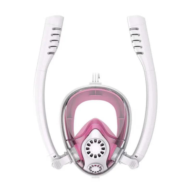 Doppelrohr-Schnorchelmaske Silikon Voll-Trocken Tauchmaske Erwachsene Schwimmmaske Taucherbrille Eigenständiges Unterwasseratemgerät