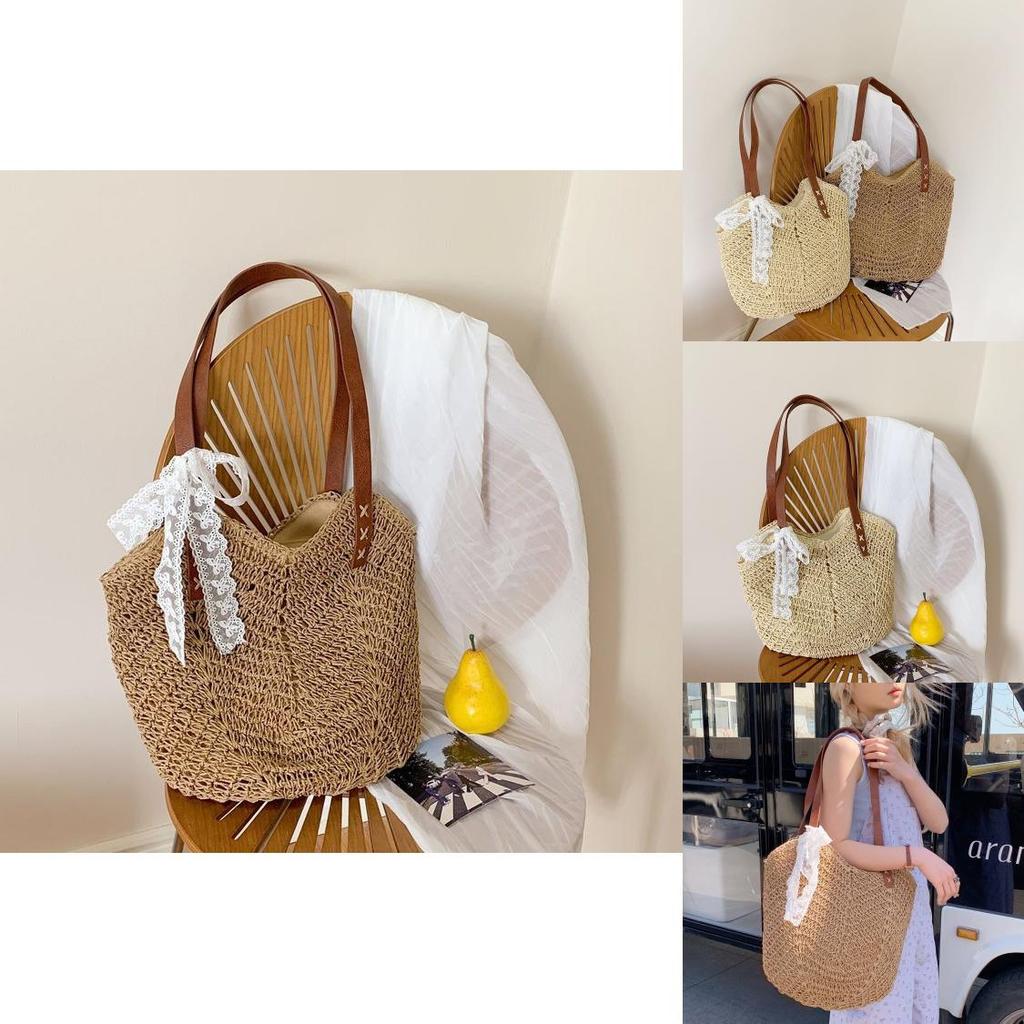 Simple Solid Color Large Capacity Women Casual Woven Tote Bag For Daily Use