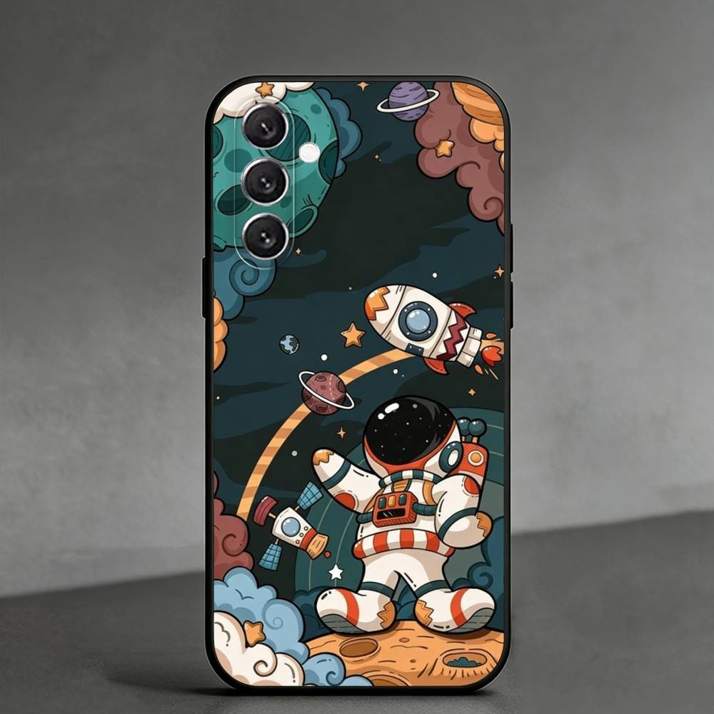 Q-Q Version of Astronaut  Phone Case For Samsung Galaxy A91,80,73,72 ,71,53,52,32 ,31,22,21s,20,Soft Black Case