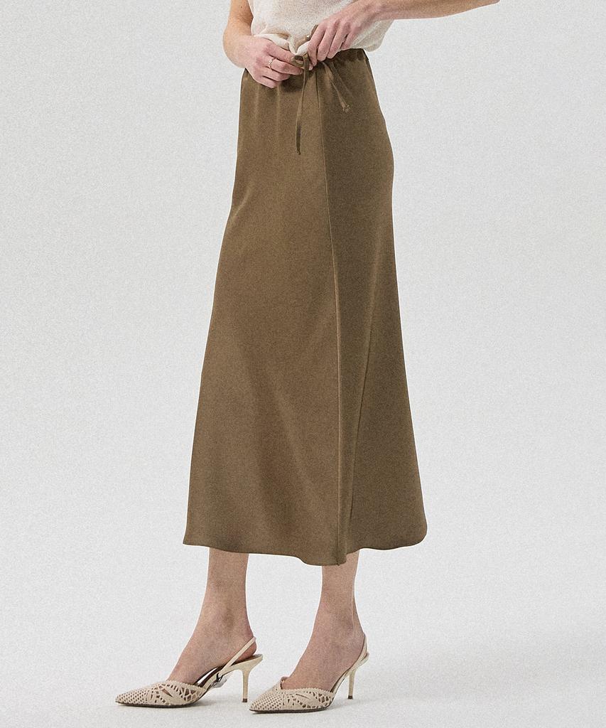 Aheule Liera Satin Tie Long Skirt_Brown