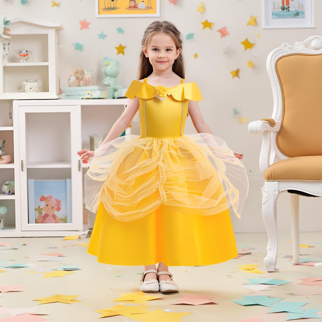 Dressy Daisy Belle Cosplay Princess Costume for Toddler Girls, Yellow Skirt, Beauty and the Beast Dress with Accessories, Halloween Costume, Size