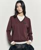 Nigaennikol Layered Round V Neck Knit_Brown