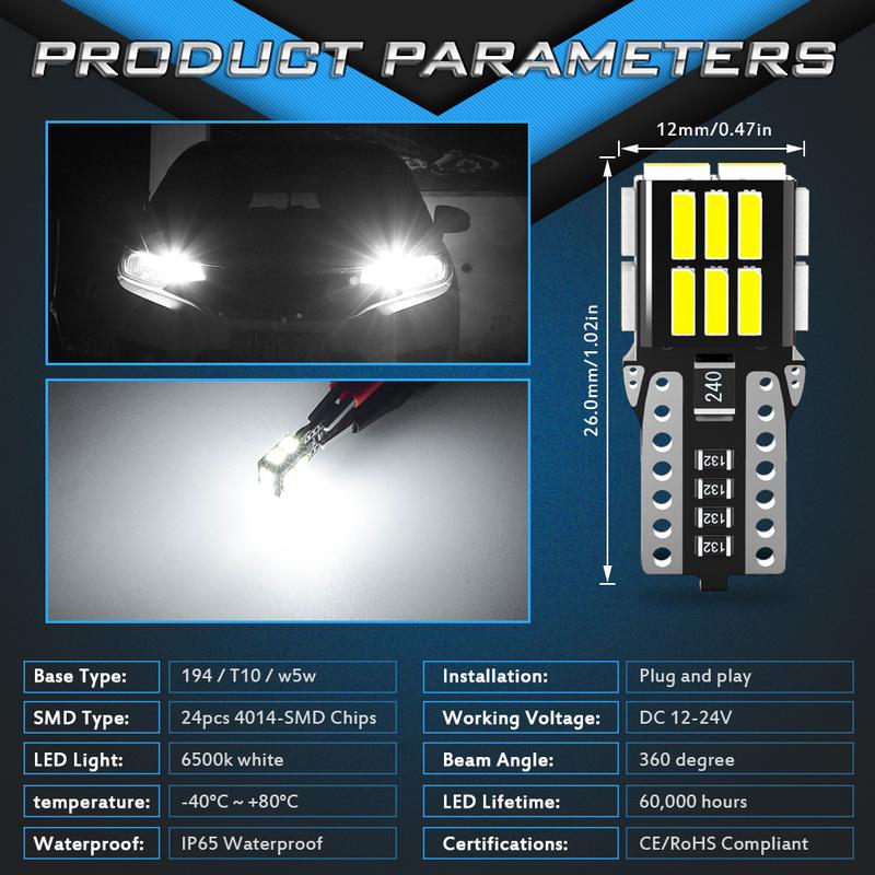 2x T10 W5W Led Bulbs Canbus Parking Clearance Lights Error Free For Renault Duster Megane 2 3 Logan Clio Fluence Captur Sandero