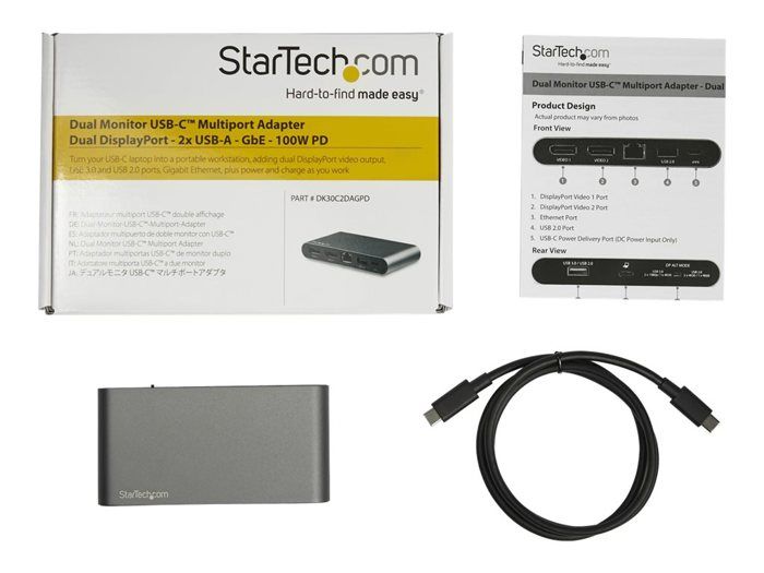 StarTech.Com Station d'accueil USB Type-C à double affichage DP 4K pour PC portable - PD 3.0 100 W (DK30C2DAGPD)