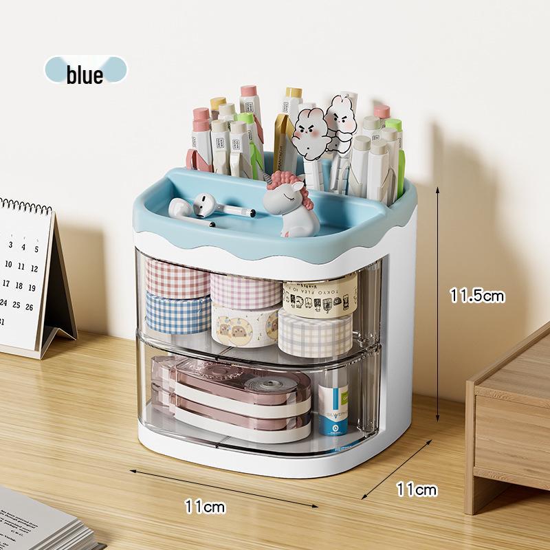 Rotatable Transparent Cartoon Pen Holder - Cute & Simple Desk Organizer for Students
