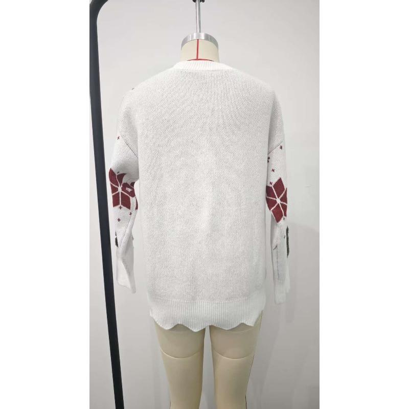 Women's Winter New Snowflake Christmas Tree Print Loose Casual Round Neck Knitted Sweater for Women