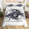 Whale Koi Duvet Cover Set Full Queen SizeSunset Great Sea Wave Bedding SetAnimal Ocean Landscape Japanese Art Comforter Cover